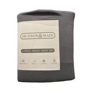 Hudson & Main Wrinkle Resistant, Super Soft, Jersey Sheet Set, 4 Piece - Gray
